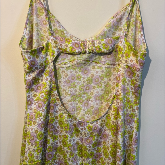 Zara Satin Effect Green & Purple Floral Spaghetti Strap Midi Dress Size L - Picture 4 of 8